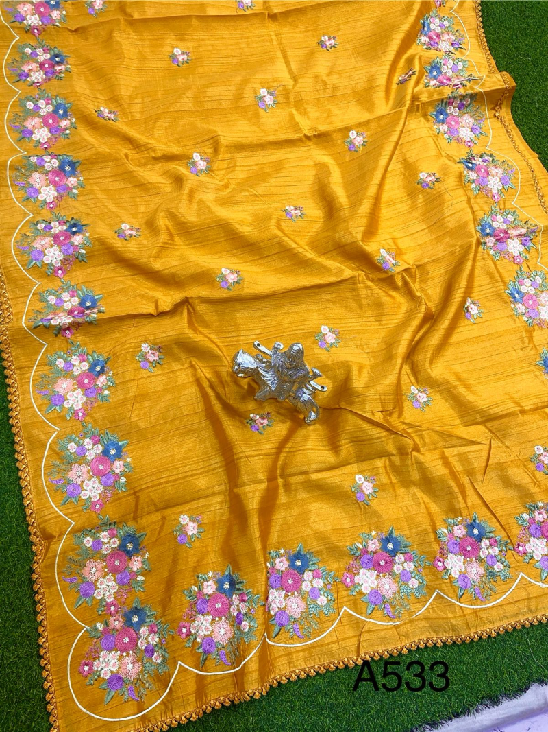 Buliyan Silk Saree with Buliyan Stitch - YELLOW