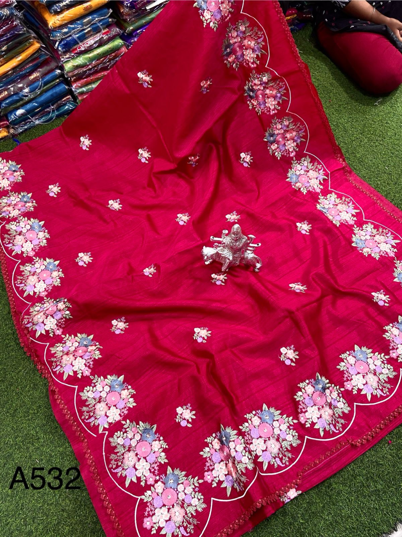Buliyan Silk Saree with Buliyan Stitch - PINK