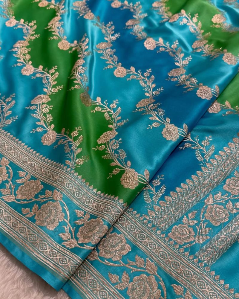 Banarasi Rangkaat Mashru Silk Saree [Blue And Green]