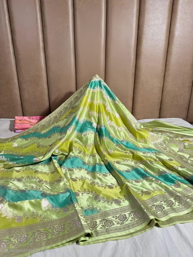 Banarasi Rangkaat Mashru Silk Saree [Pista and Turquoise]