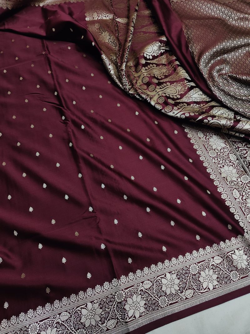 Banarasi  Mashru Silk Saree [Deep Wine Maroon]