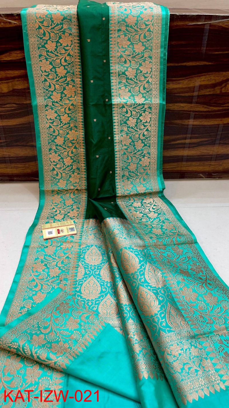 Banarasi Pure Katan Silk Saree [ Bottle Green and Light Green]
