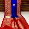Banarasi Pure Katan Silk Saree [Blue and Red]