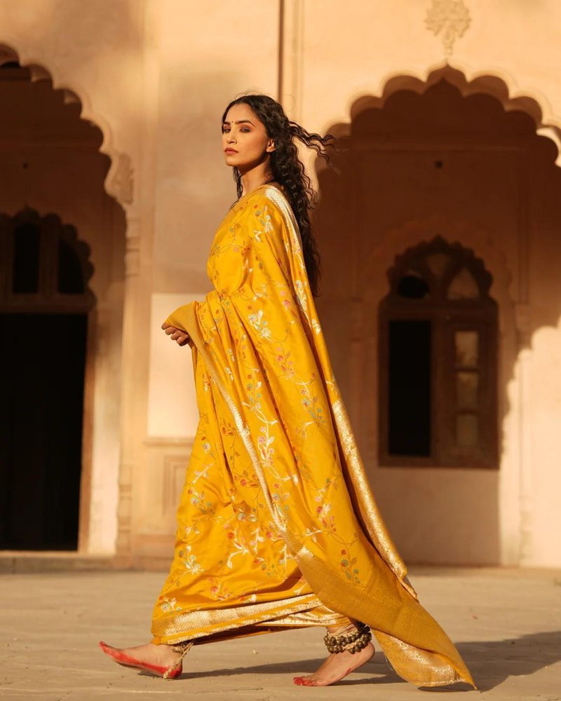 Pure Banarasi  Chiniya Katan Silk Saree [Yellow]