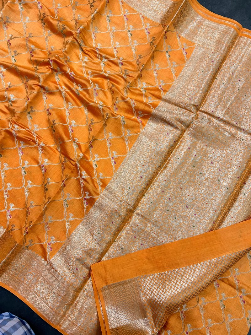 Pure Banarasi  Chiniya Katan Silk Saree [Yellow]