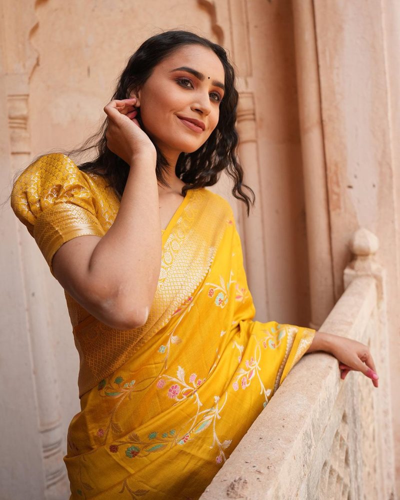 Pure Banarasi  Chiniya Katan Silk Saree [Yellow]
