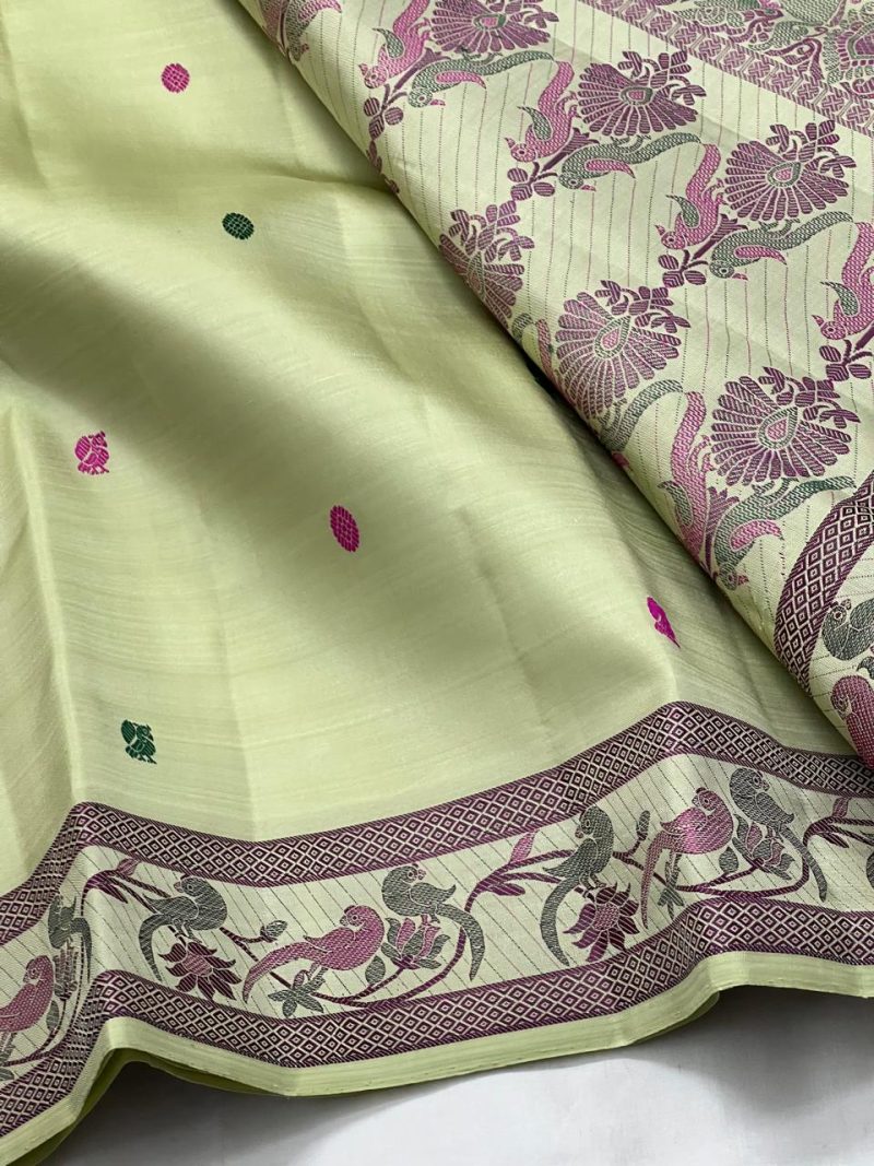 Pure Kanchipuram Menakari Saree [Pista Green]
